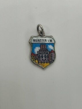 Vtg 800 Silver & Enamel Munster i.W. Germany Souvenir Shield Charm / Pendant